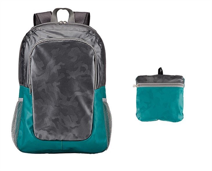 Boys polyester school bag with front pocket in green color